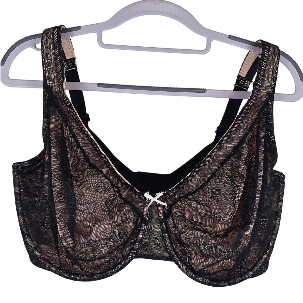 Cacique Black Lace Overlay Modern Lace Underwire Women's Bra 38H